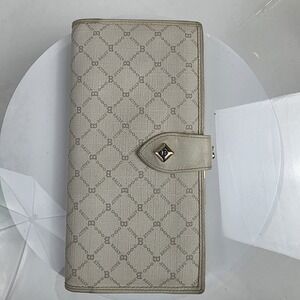 Bally Leather Logo Kisslock Wallet Made in Italy‎ Beige Checkbook Holder Vtg